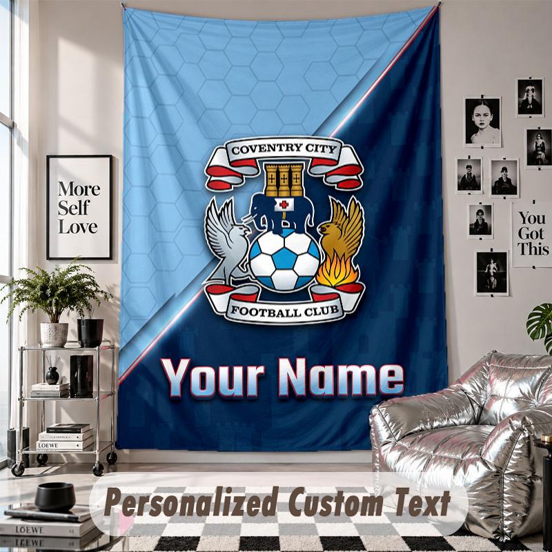 Wall Hanging Tapestry With Custom Name & Text, Coventry City FC Decorative Tapestry For Bedroom