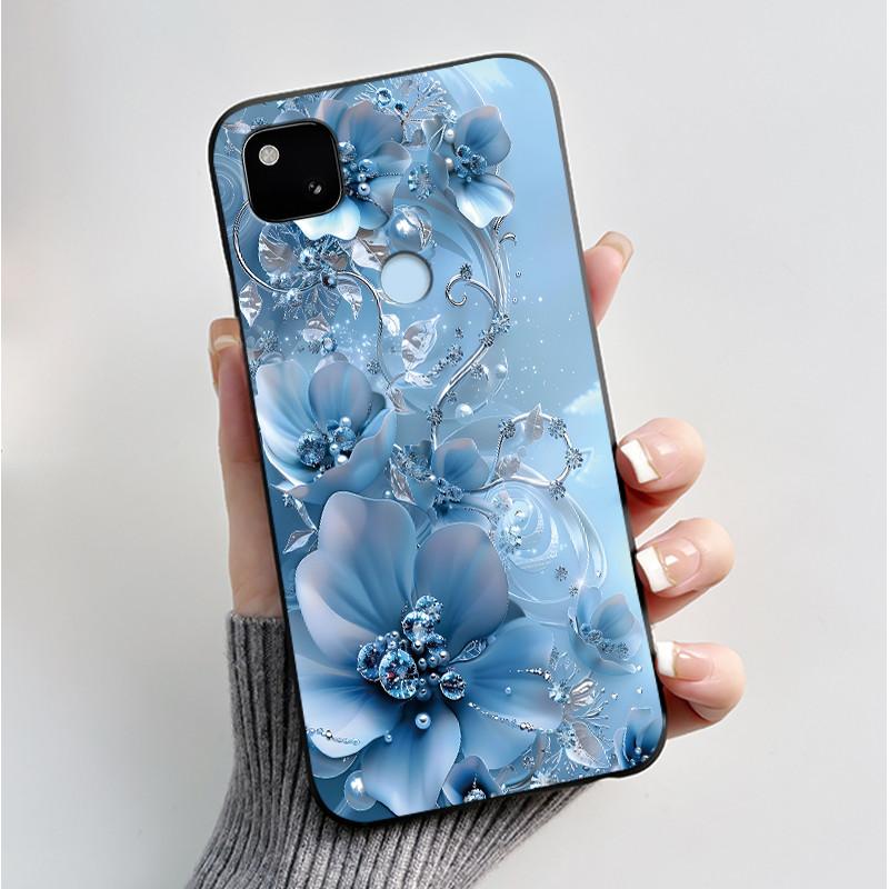 Case For Google Pixel 4a Luxury Fashion Butterfly Flowers Soft Matte TPU Silicon Back Cover Black For Pixel4a 4G 5G Phone Case