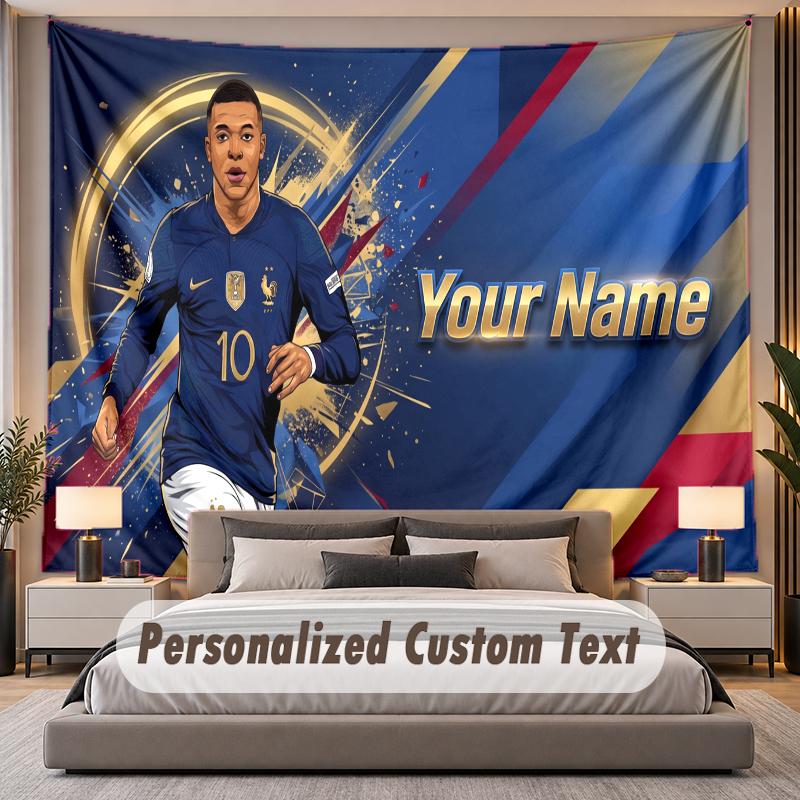 Custom Name Text Tapestry Kylian Mbappe Personalized Polyester Wall Tapestry For Bedroom And Room