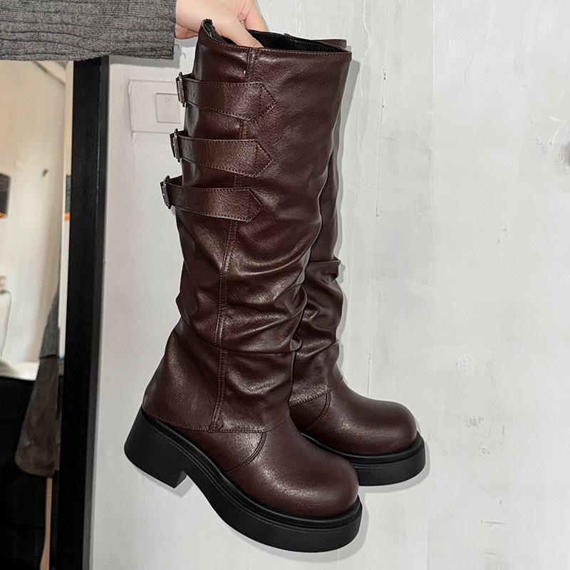 Yunfu 2025 New Autumn and Winter Knight Boots Women's Versatile Lightweight Sports Boots Lightweight Thick-soled Heightening Martin Boots