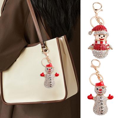 Keychain Pendant Sparkling Rhinestones Snowman Design Metal Keyring Decorative Key Holder Friends Bag Decoration