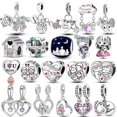 Copper Love Mother Family Sister Heart Girls Charms Beads Pendant Jewelry Fit Original Bracelet For Woman Diy