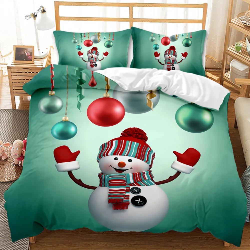 Christmas Duvet Cover Set Cartoon Merry Chirstmas Bedding Set Happy Santa Claus Polyester Quilt Set Pillowcase Double Queen King