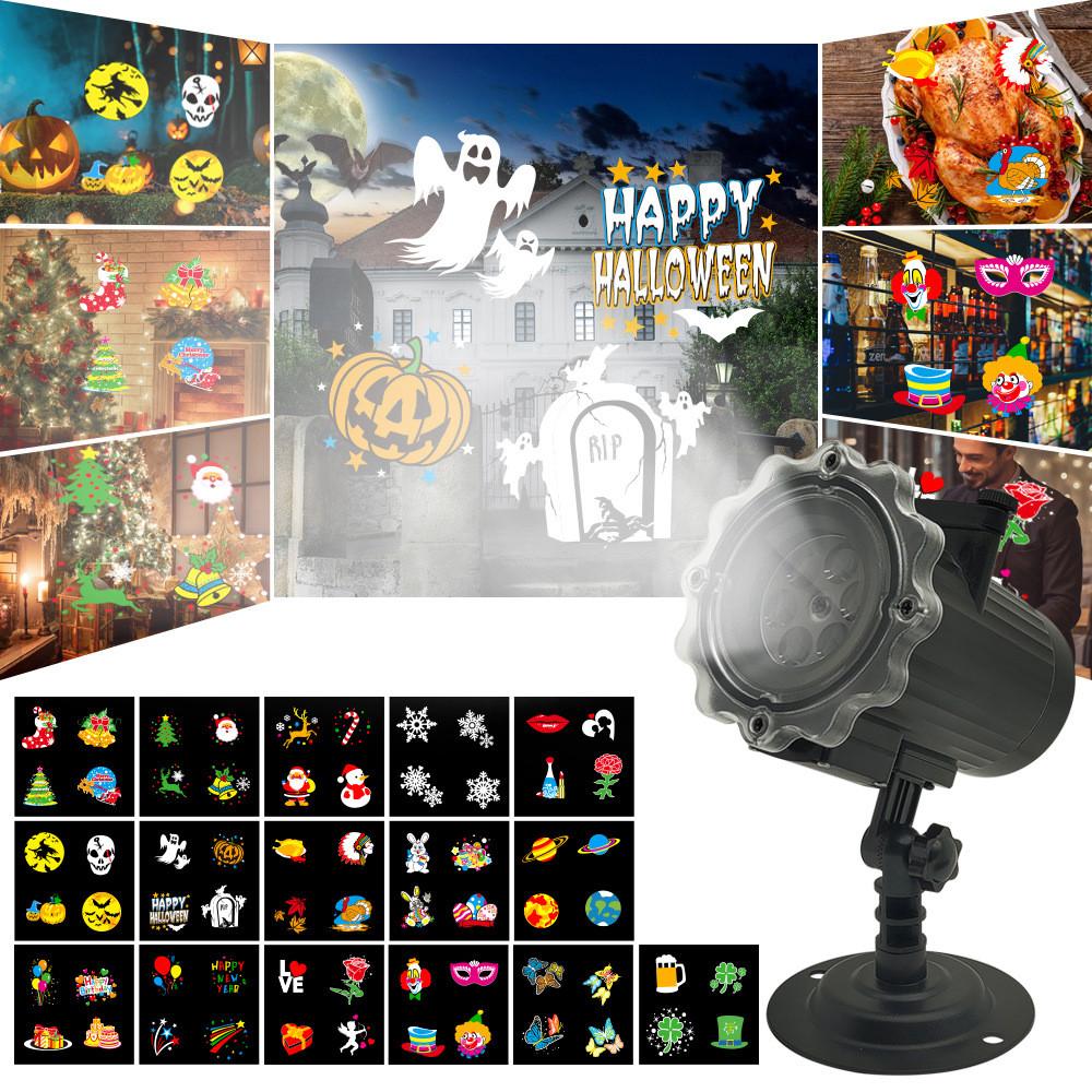 Christmas Halloween Lights Projector Waterproof Indoor Motion Remote Control LED 16 Slides Holiday Lamp Party Outdoor Garden House Room Night Light