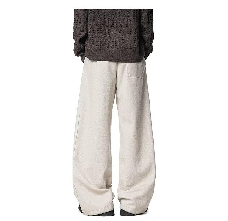 Old Money Woolen Trousers Men's Autumn and Winter Thickened Loose Straight Pants Boys A-shaped Soft Waxy Wide-leg Casual Pants