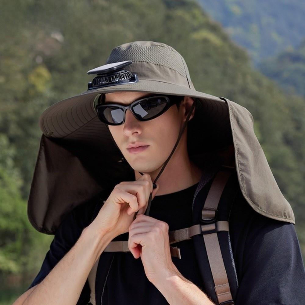 with Shawl Solar Fan Hat Waterproof Fishing Hat Gift Wide Brim Hat  Fishing Activities