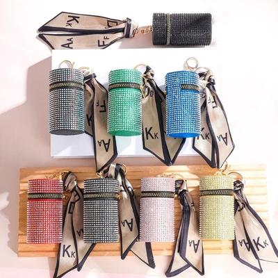Nuovo sacchetto cilindrico elegante mini strass PU rossetto con sciarpa di seta portachiavi borsa portamonete portamonete portatile con cerniera