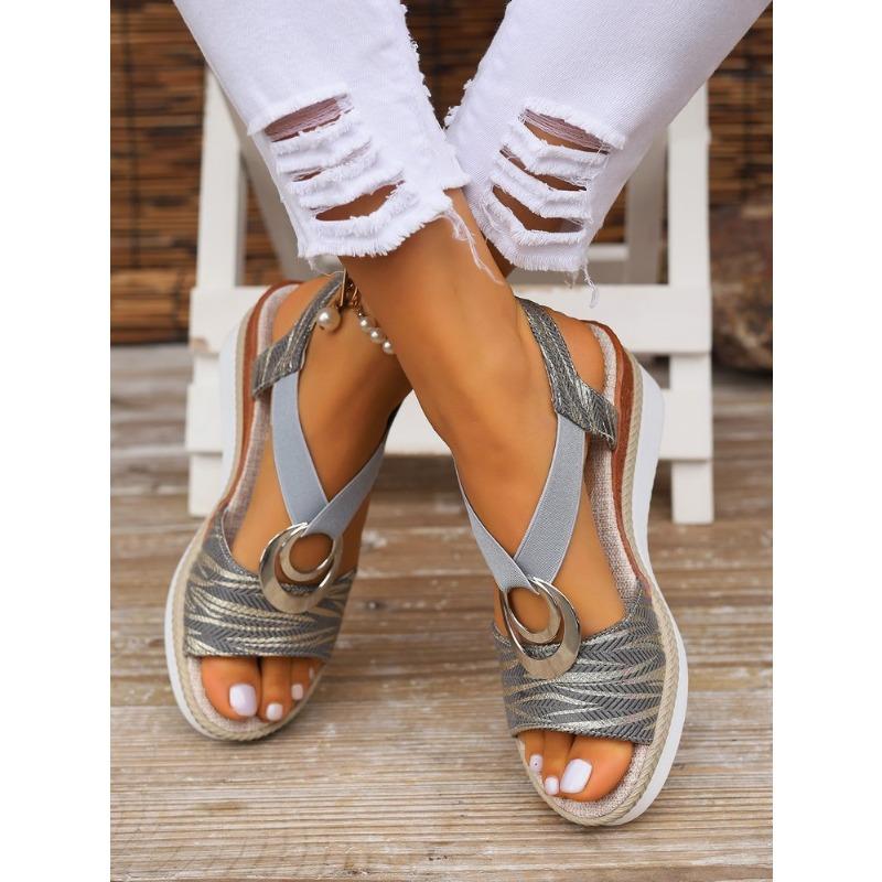 Large Size Wedge Sandals Women's Summer New Ring Buckle TEUM Sandals