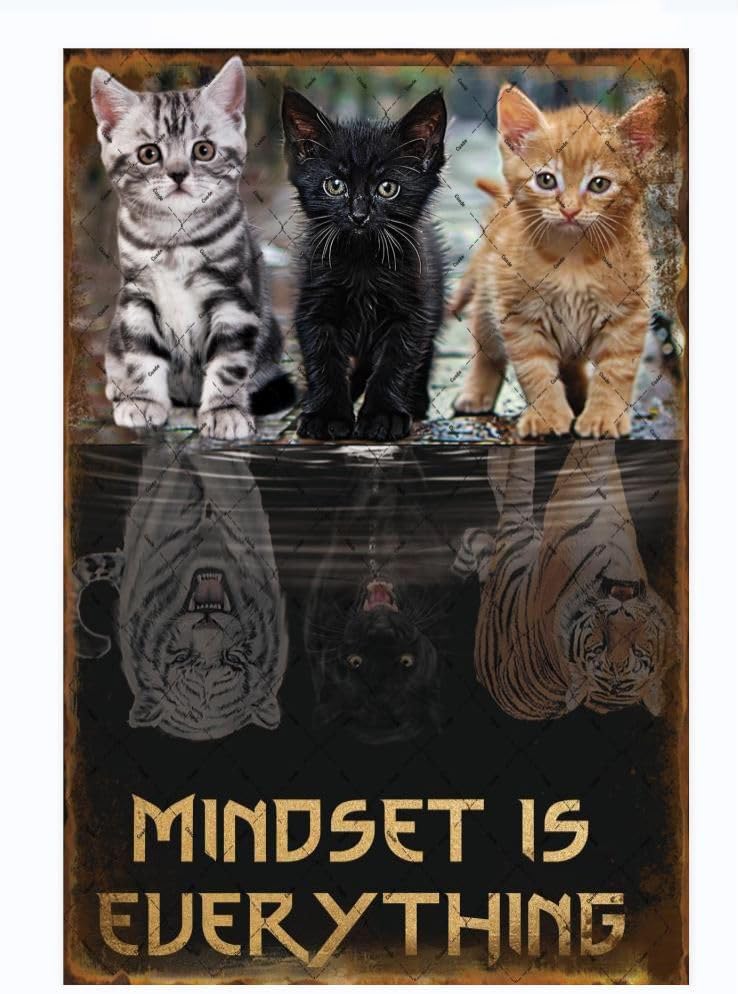Cusde Cats Mindset Is Everything Metal Tin Sign Cat Wall Art Inspirational Motivational Quotes Decoration Positive Wall Decor Ho 20x30cm（7.8x11.8inch）
