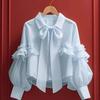Damen Frühlingsdesign Schönes Französisches Design Hübsche Schleife Langarm-Bluse