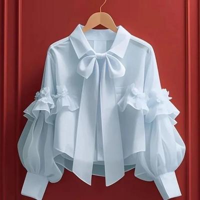 Dames lenteontwerp Mooi Frans-stijl Mooie Strik Lange Mouwen Shirt
