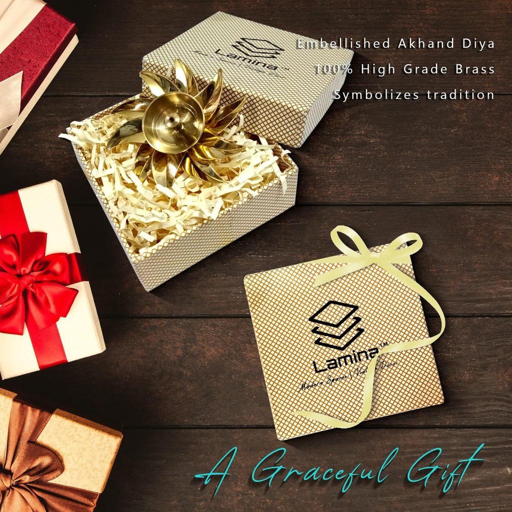 Decorative Brass Diya for Puja (Set of 1 Small 3inch Golden Sun Design) Center Wick Holder Pital Akhand Deep Vilakku for Home Décor,