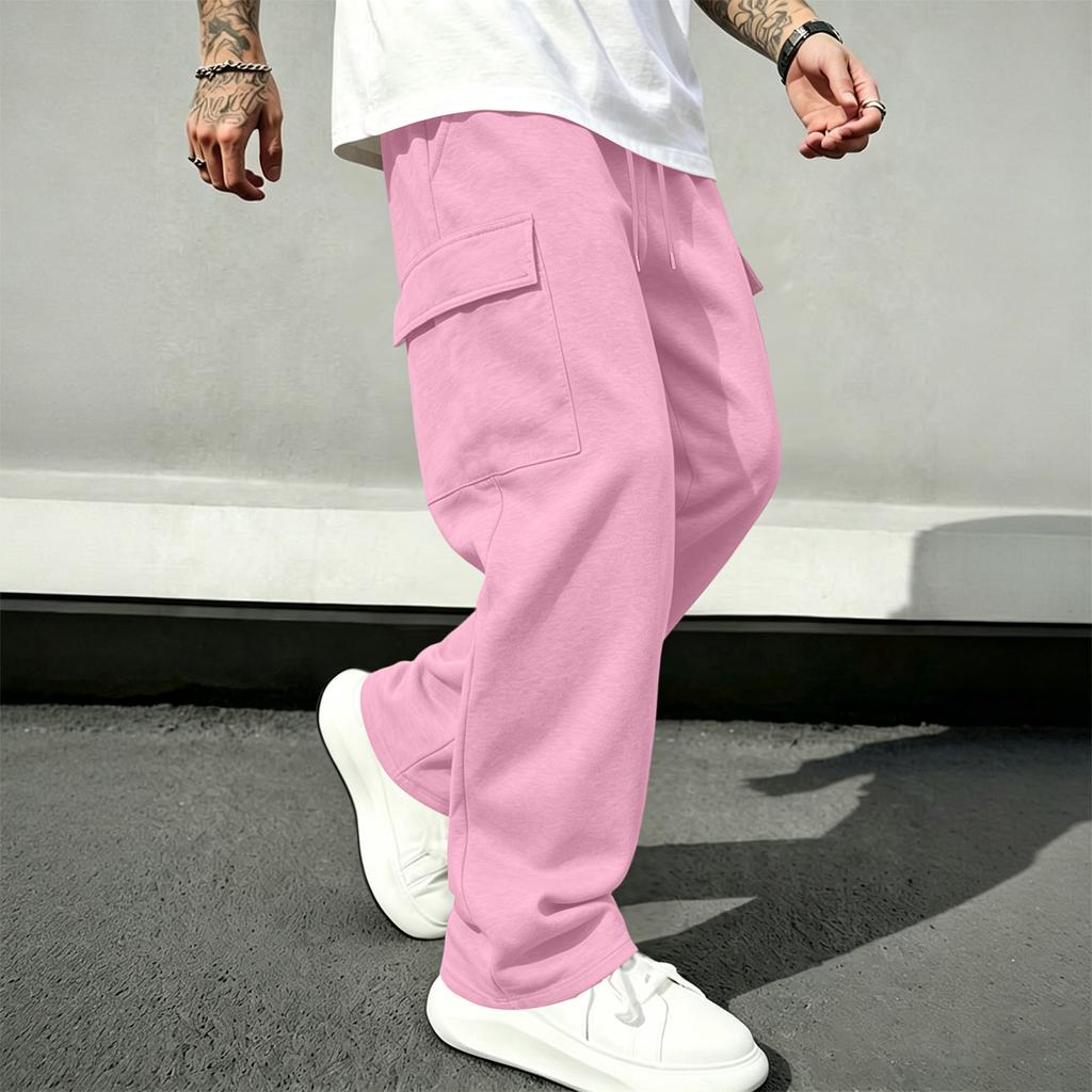 Men's Loose Fit Cargo Sweatpants Straight Leg Casual Pants with Drawstring Elastic Waist for Athletic Everyday Wear