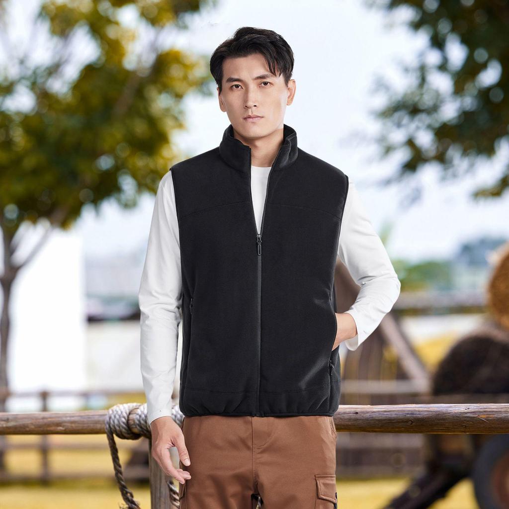 2025 Men's Stand-Up Collar Fleece-Lined Zipper Vest - Warm, Fashionable & Versatile for Autumn/Winter