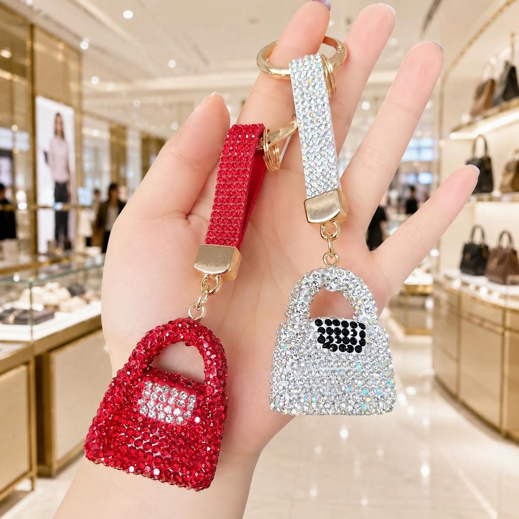 Luxury Rhinestone Scented Sachet Keychain: Crystal Diamond Ceramic Women's Handbag Charm, Perfect Small Gift