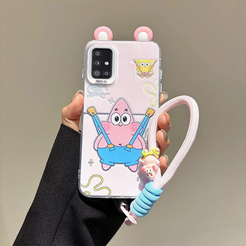 KEYSION Cute Ear Cartoon Case for Samsung A51 4G A31 with Lanyard Soft Silicone+PC Shockproof Phone Cover for Galaxy A31 A51 4G