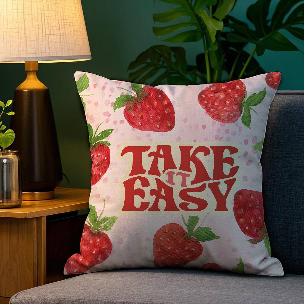 Niedlicher Erdbeerdruck Kissenbezug Sofa Wohnzimmer Schlafzimmer Doppelseitiger Druck Quadratisches Kissen Nickerchen Kissenbezug