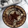 Texas Star Area Rug Round Brown Western Country Rugs Retro Pentagonal Star Cowhide Carpet Non-Slip Western Rugs for Living Room