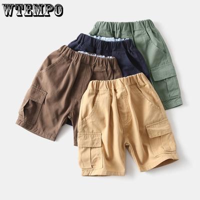 Boys' Cropped Pants Summer Children's Clothing Pants Children's Solid Color Pocket Pants Fashionable Contrasting Stripes Shorts