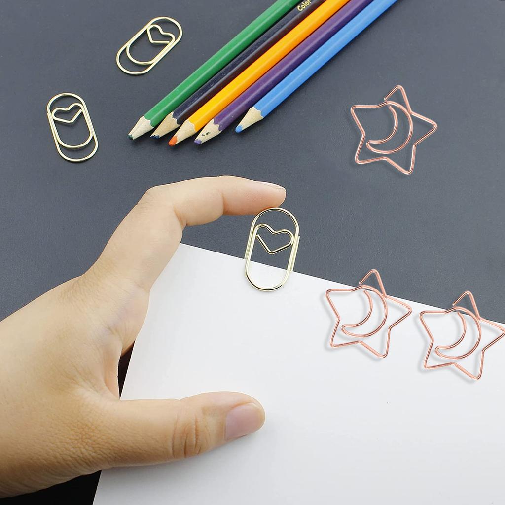 100pcs Star Moon Paper Clips Prevent Rust Skid Resistance Cute Paperclips for   Daily Use School