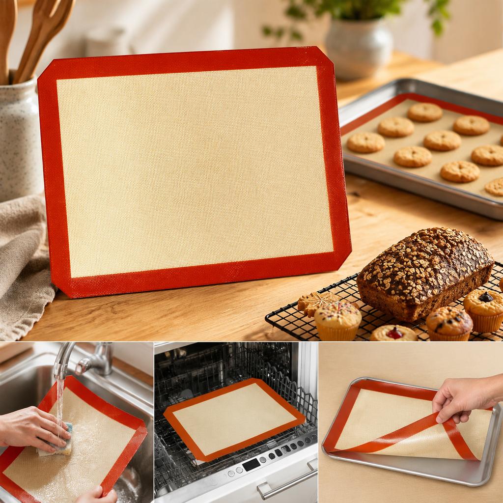 Baking Mat 40x60cm Non-Stick Silicone Sheet with Red Border for Oven Trays, Cookies, Bread, Cake Rolls and Vegetables