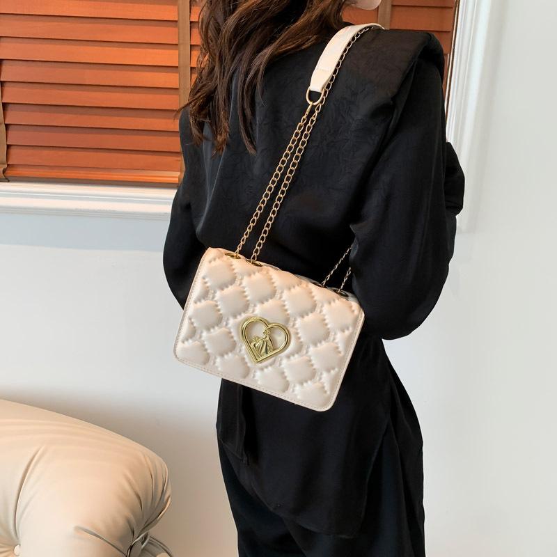 Commuter Texture Diamond 2025 Spring New Solid Color Love Hardware Indentation Shoulder Messenger Chain Small Square Women's Bag