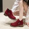Short Boots, Mid-heeled Retro Ankle Boots, Women's Shoes, Thick-heeled Flat Side Zipper Boots