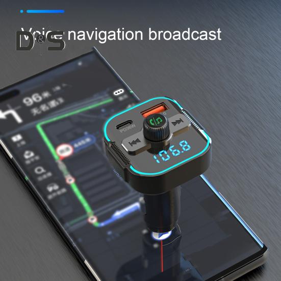 Dual-Port Car Charger with Bluetooth-compatible 54W Fast Charging Transmitter CVC Noise Cancellation Voltage Display Voice Assistant Car Adapter