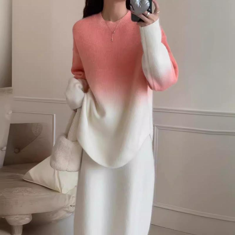 Autumn and winter loose lazy wind pullover round neck gradual change color temperament casual pullover knitting outerwear sweater