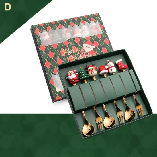 6 Teile/satz Weihnachten Gabel Box Grade Löffel Kit mit Geschenk Lebensmittel Edelstahl Weihnachten Charme Topper