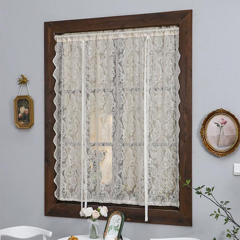 1Pc No-drill Simple White French Style Polyester Rustic Style Lace Curtains