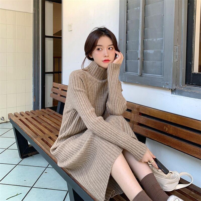 Semi-turtleneck long over-the-knee sweater knitted primer dress with long dress inside women's autumn new model