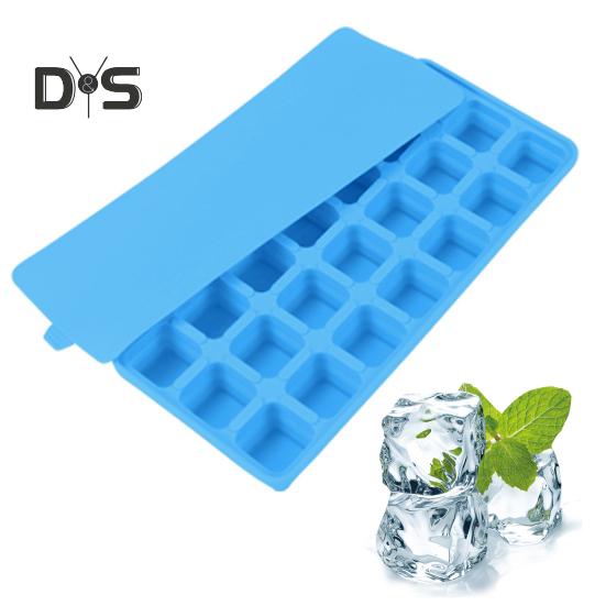 Silikonový tác na kostky ledu s víkem 21 velkých kostek Snadno vyjímatelná skládací forma na led Flexibilní forma na led pro stohování