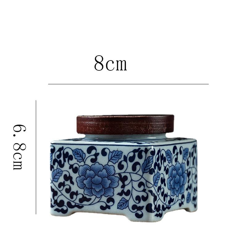 Blue and White Porcelain Tea Pot with Lid Ceramic Seal Candy Coffee Bean Medicinal Material Pot Tea Warehouse Square Container