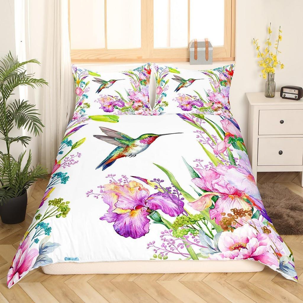 Home Textile Three-Piece Set, Flower, Bird And Butterfly, Cartoon Digital Printing Quilt, Pillowcase, Bedding.