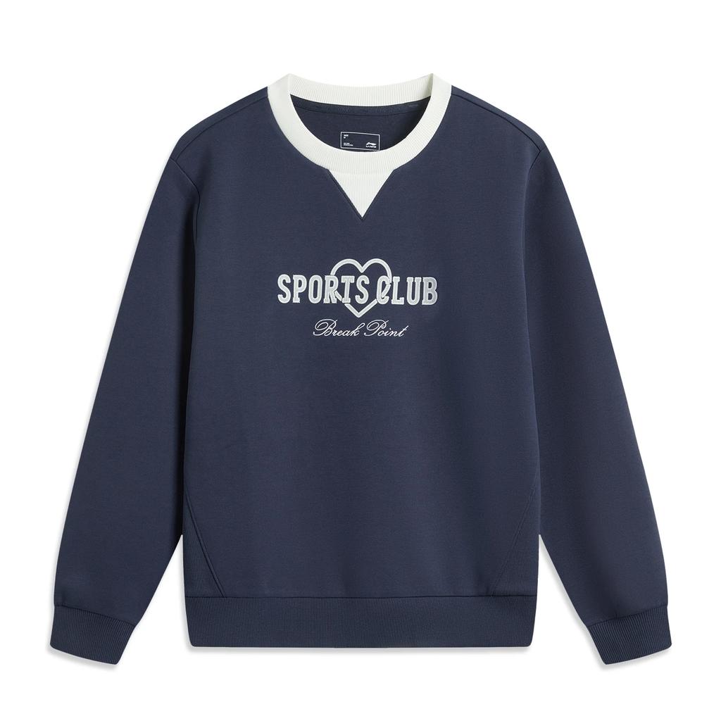 Li-Ning Sports Trend Series Comfortable Breathable Color Block Round Neck Loose Sweatshirt Women sweatshirt Deep-Iris-Blue AWDU448-5
