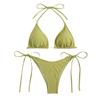 Sexy Women Thong Solid Color Bikini Set Side Halter Tie Swimsuit Ladies Split Strap Adjustable Brazilian Swimwear Beachwear