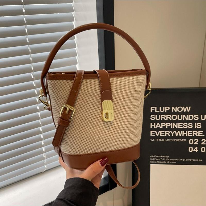 1Pc  Popular Bucket Bag Women's Messenger Bag Korean Niche Versatile Retro Canvas Handbag Messenger Bag