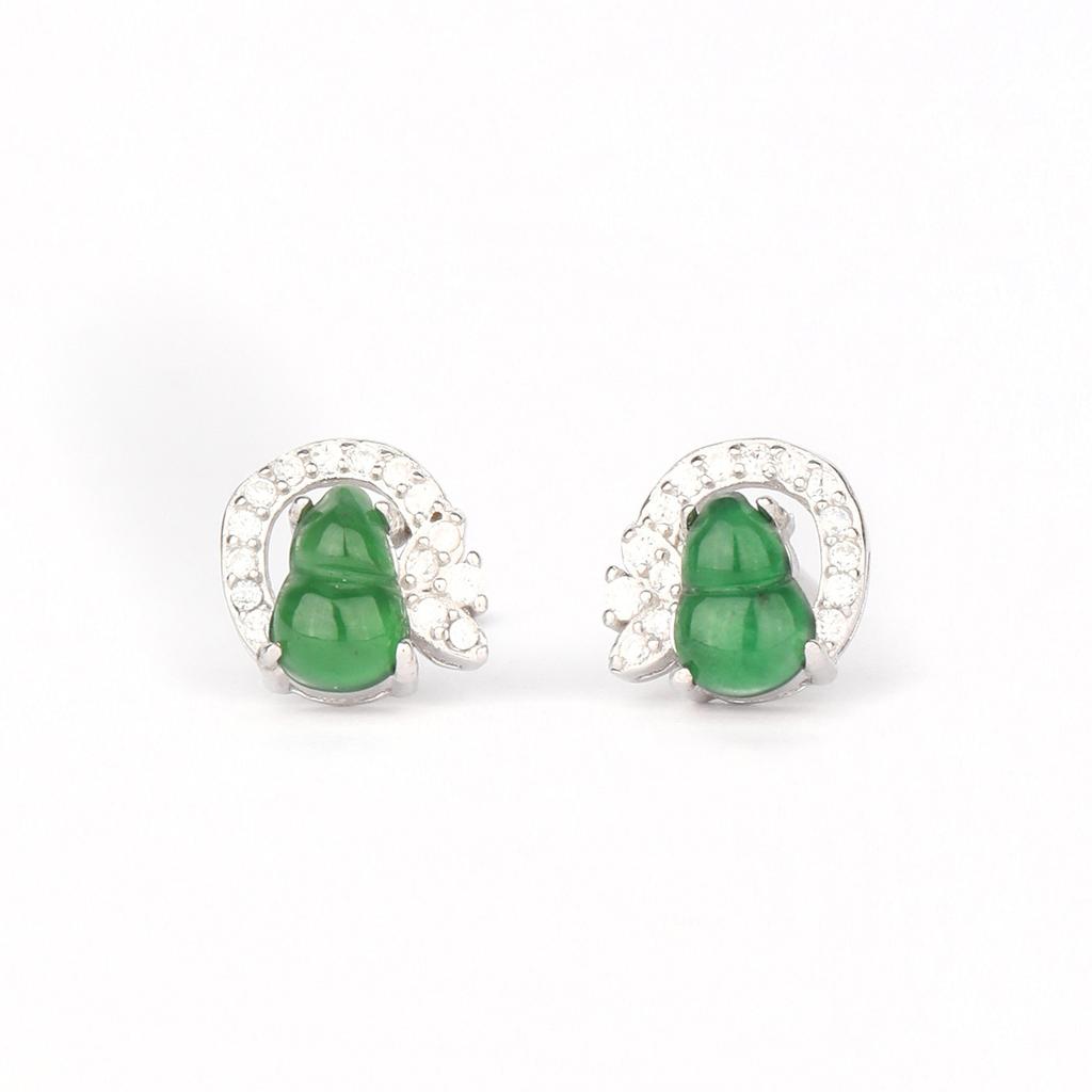 Neue chinesische Retro-Stil Fulu-Kürbis Ohrstecker Sterling Silber s925 Silber eingelegt mit natürlichem gefährlichem Material Jadeit Ohrringe Geschenk