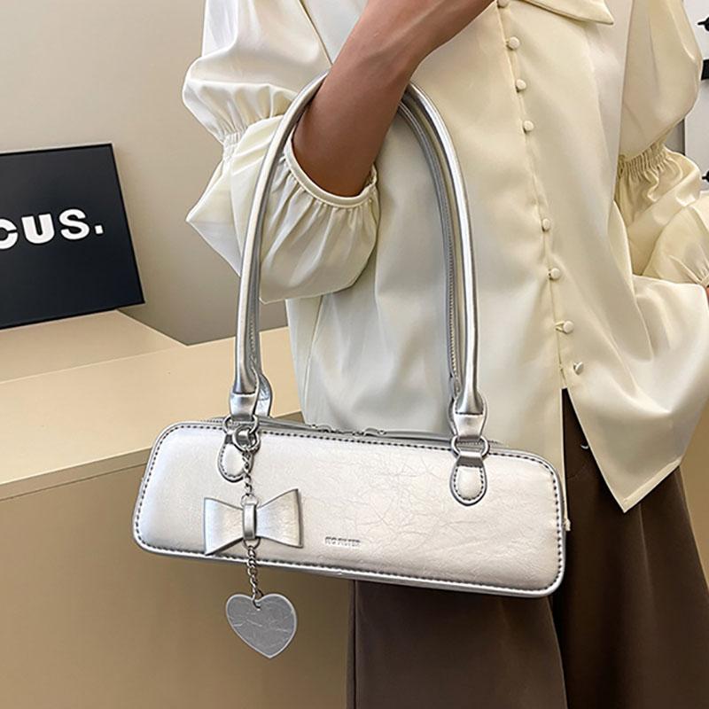 Versatile Women's PU Leather Arc Bags Red One Shoulder Bag Monochromatic with Zipper Fashionable Women's Bags New