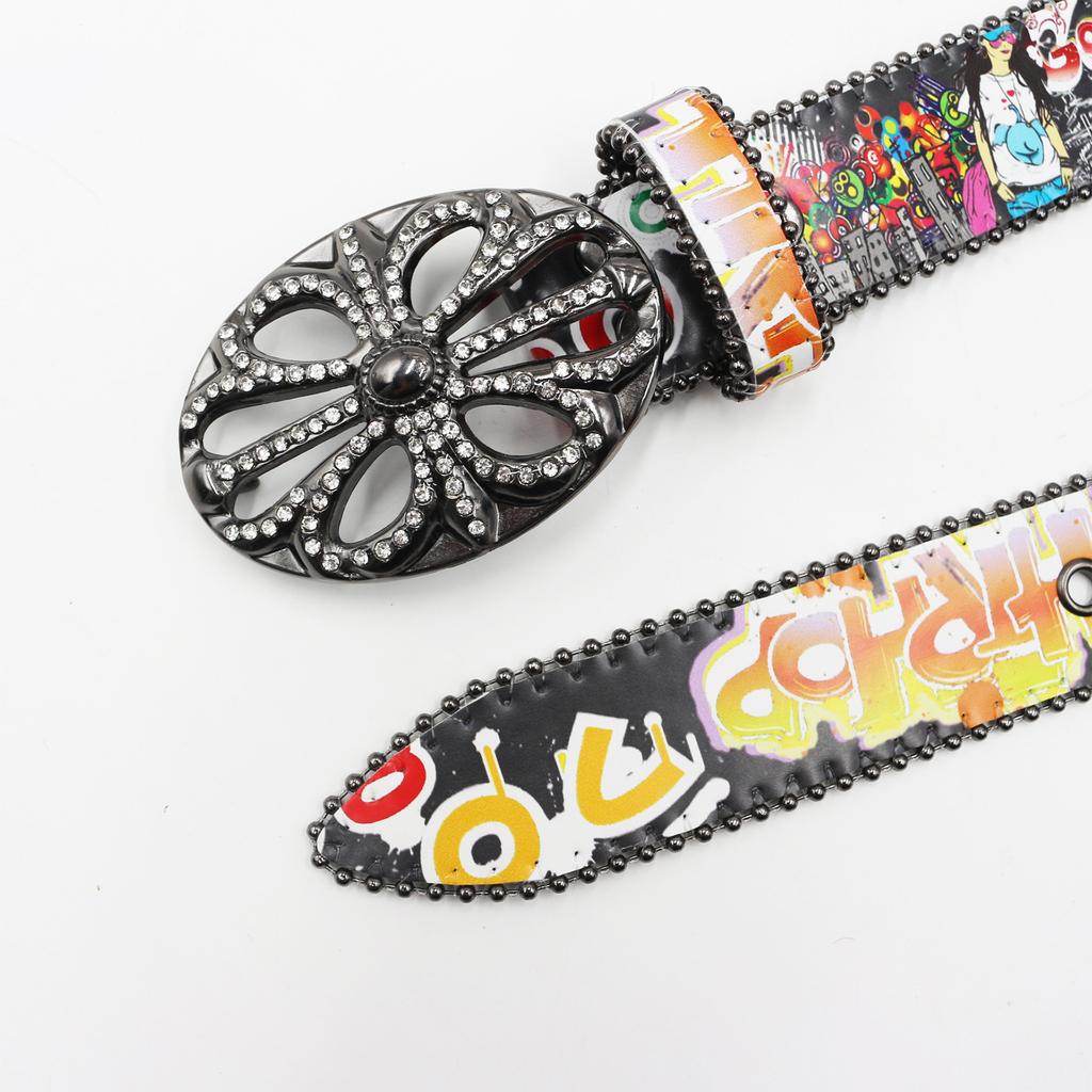 Crow Rhinestone Buckle Head Hook Printing Graffiti Casual Personalized Belt Belt European and American Versatile