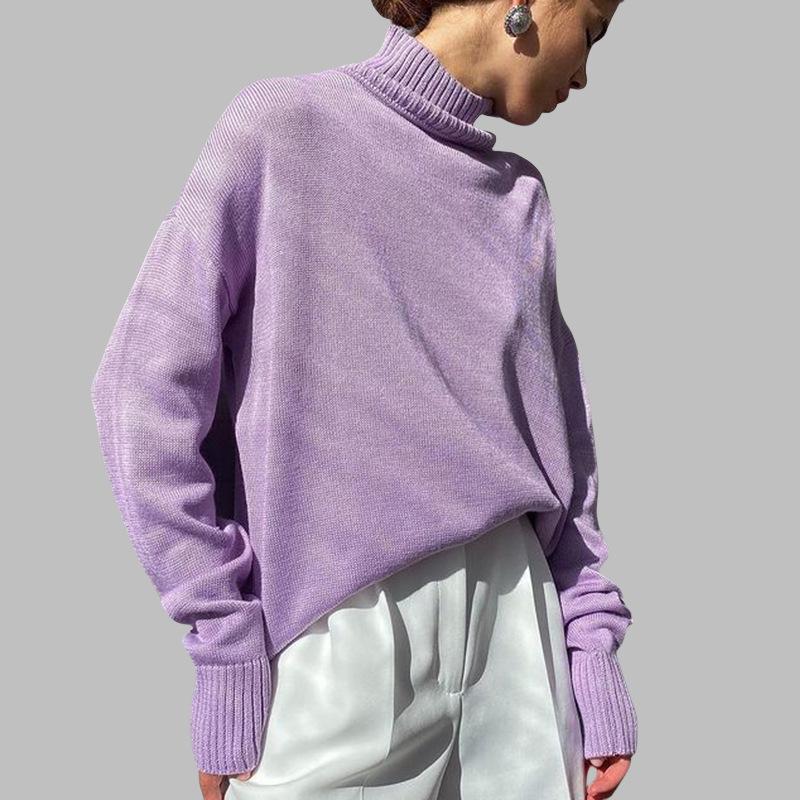 Women's Classic Solid Color Turtleneck Sweater - European & American Autumn/Winter Loose Knitwear