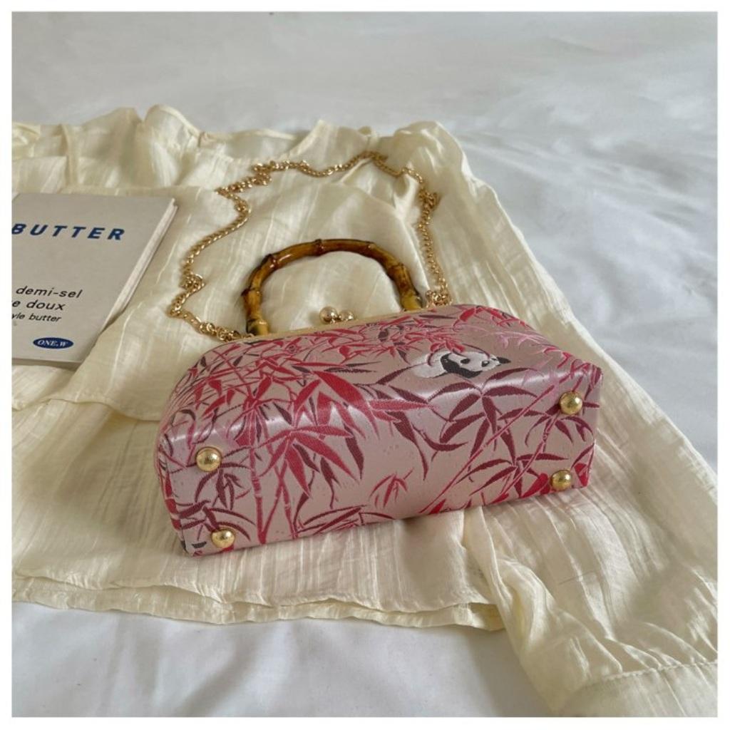 Handbag Women Cloth Bamboo Handle Panda Print Daily Commute