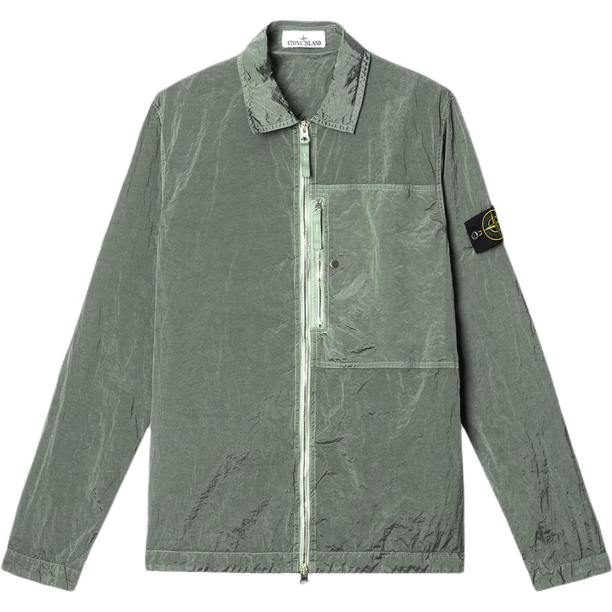Stone Island Men's Green Ss25 Nylon Metal Solid Logo Patch Zip Long Sleeve Jacket Jackets Sage- K1s1512000-05S0019-V0055 Cm