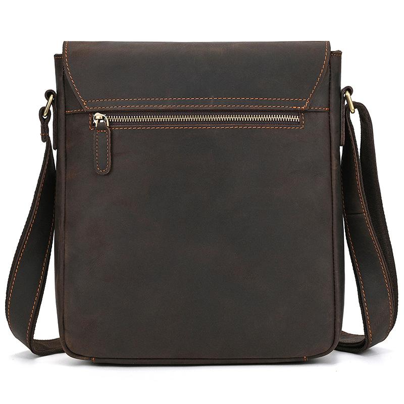 Men'S Genuine Leather Shoulder Bag Crazy Horse Leather Flip Briefcase First Layer Cowhide Casual Messenger Bag Going Out Retro Men'S Bag