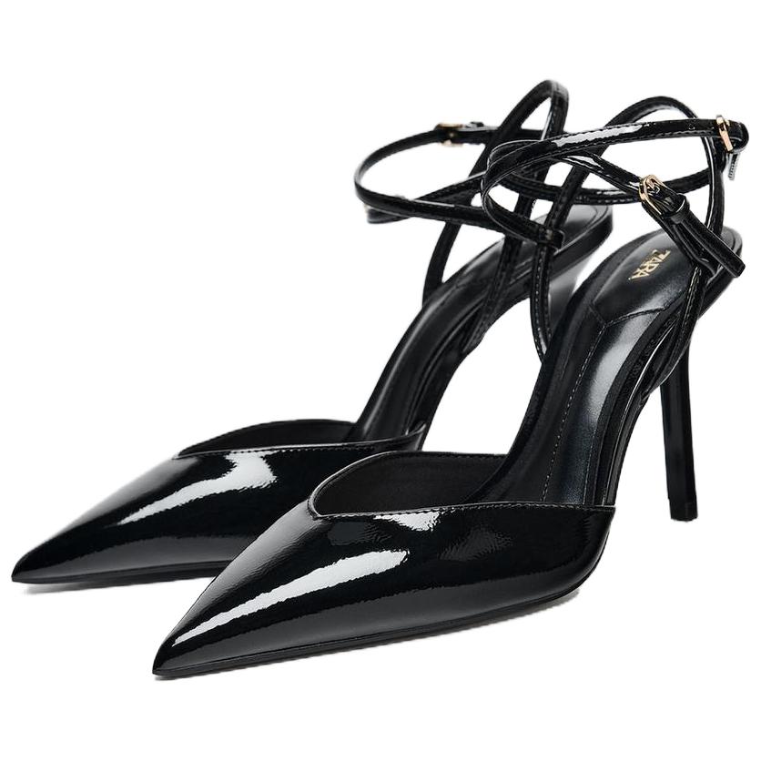 Zara Elegant Pointed Toe Buckle Strap Open Back Stiletto Heels Women Heels Black 2217510800