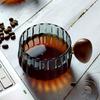 200ml Vintage Striped Glass Coffee Cup with Wooden Handle and Coaster | Aesthetic Coffee Shop Style Mug for Home & Cafe