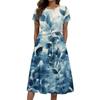 Women's Summer Fashion Round Neck Casual Plant Floral Print Short Sleeve Dress