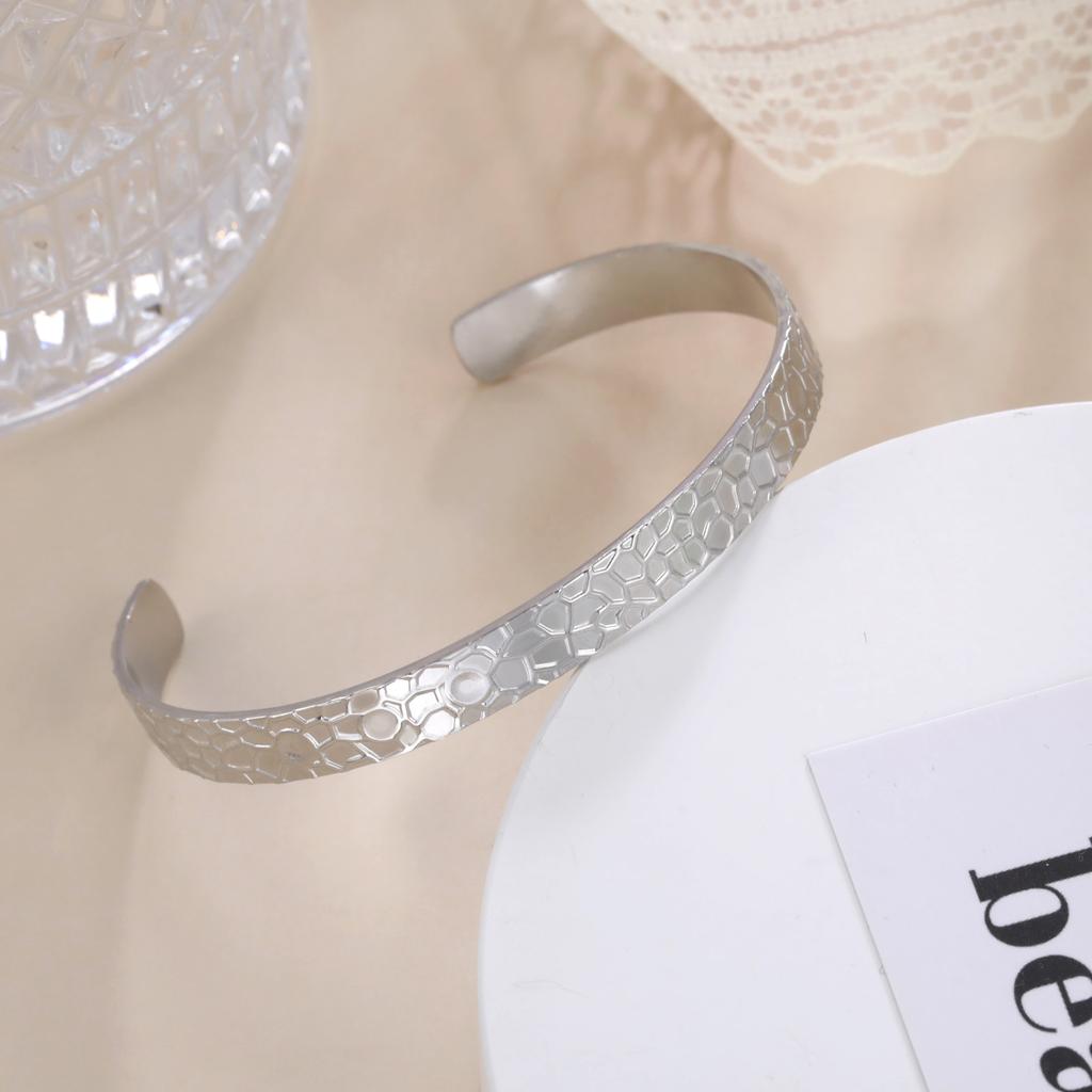Stainless Steel Cuff Bracelet On Hand Women Geometric Flower Leaves Eye Adjustable Open Gold Bangle Jewelry