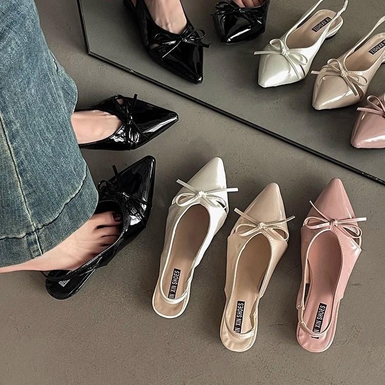 Bow women bag head Roman sandals summer fashion niche design sense commuter invisible pointed wedge heel women's shoes
